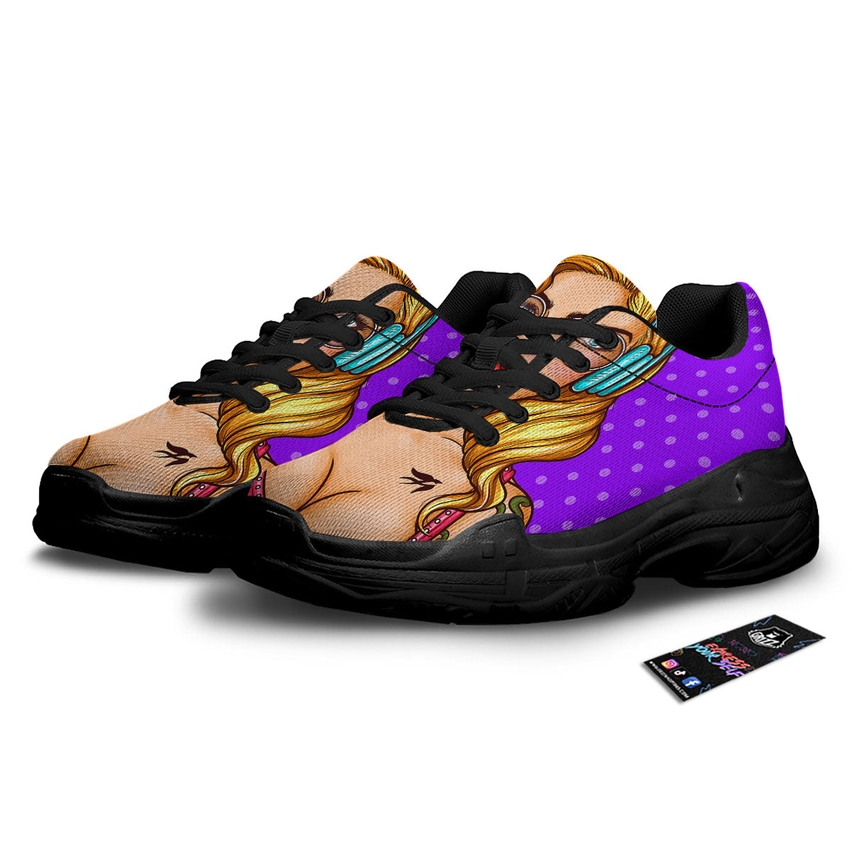 Lollipop And Punk Girl Print Black Chunky Shoes-grizzshop