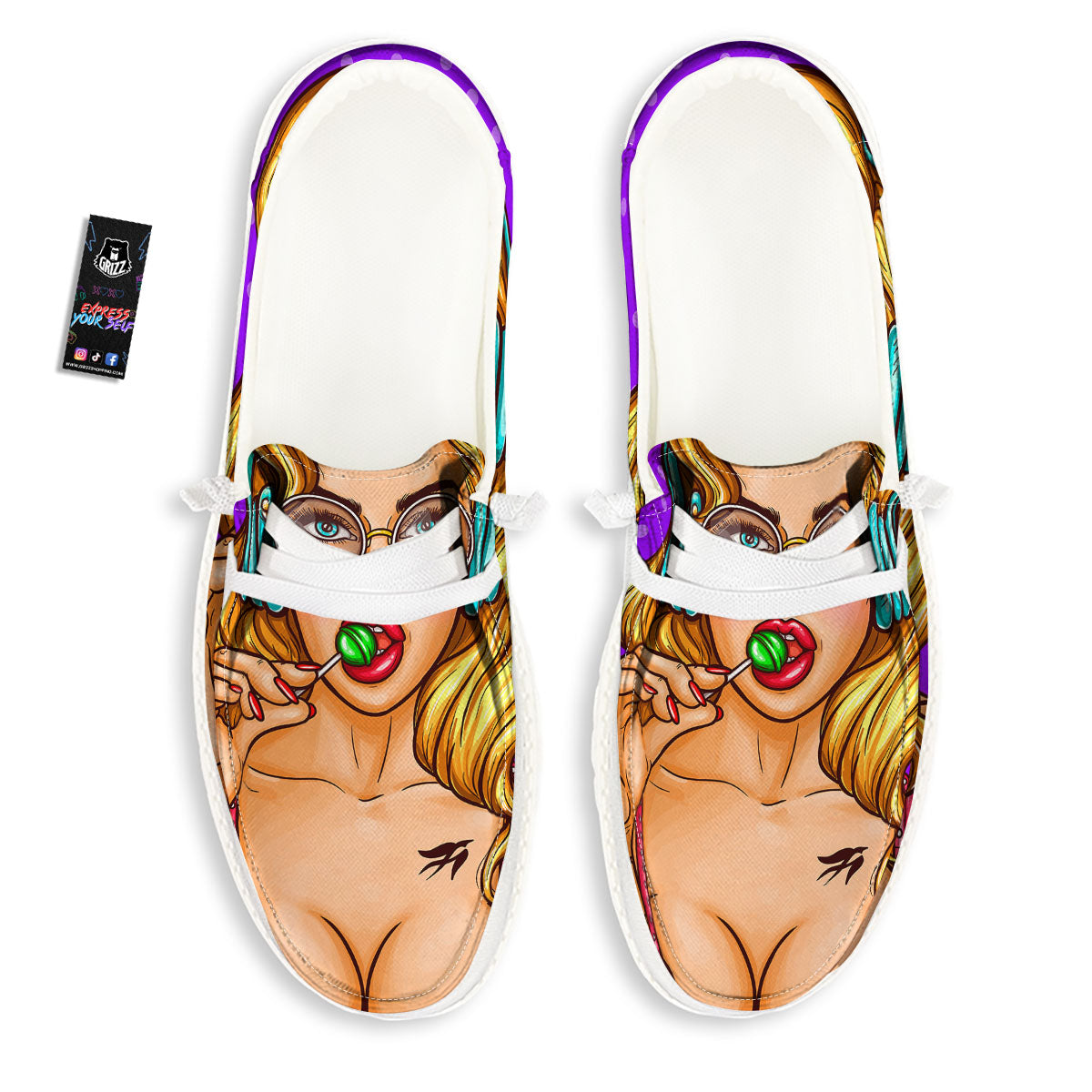 Lollipop And Punk Girl Print Black Loafers-grizzshop