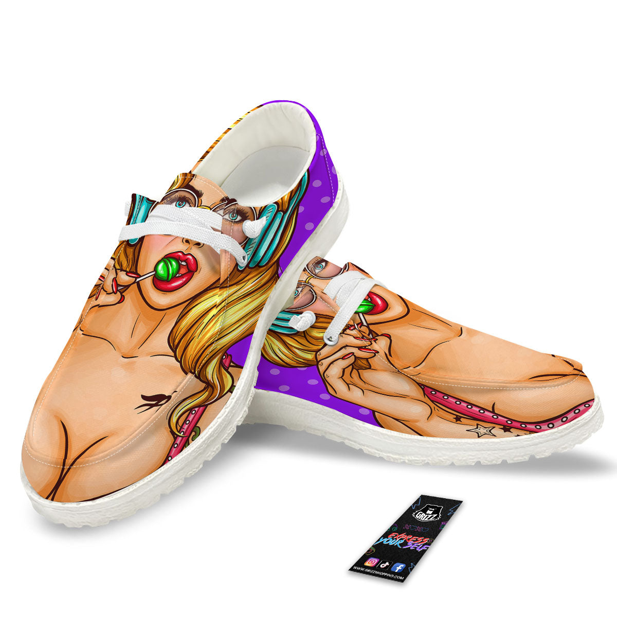 Lollipop And Punk Girl Print Black Loafers-grizzshop