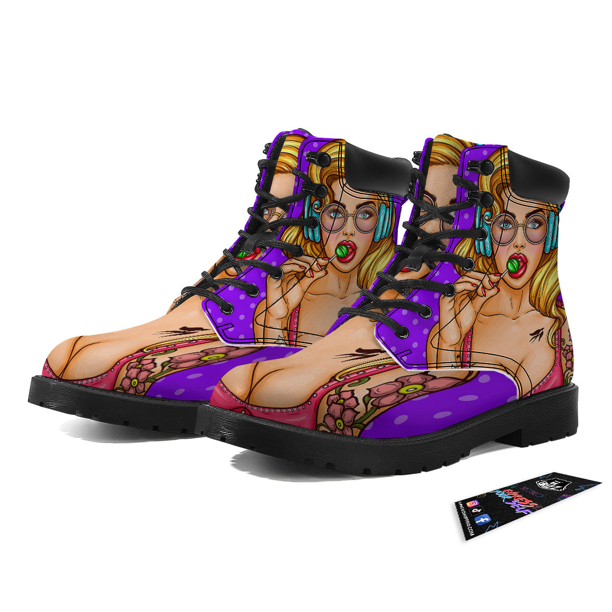 Lollipop And Punk Girl Print Boots-grizzshop