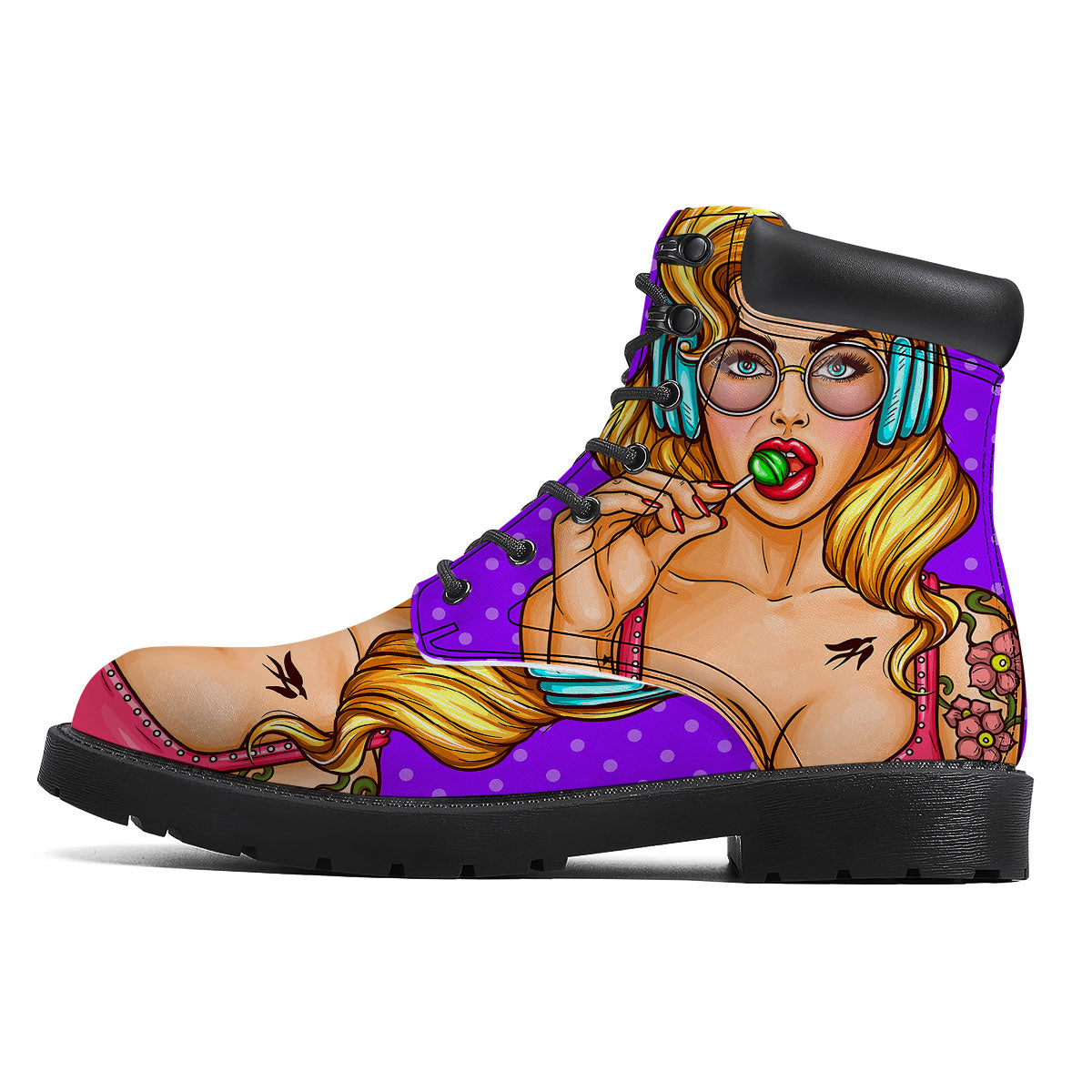 Lollipop And Punk Girl Print Boots-grizzshop