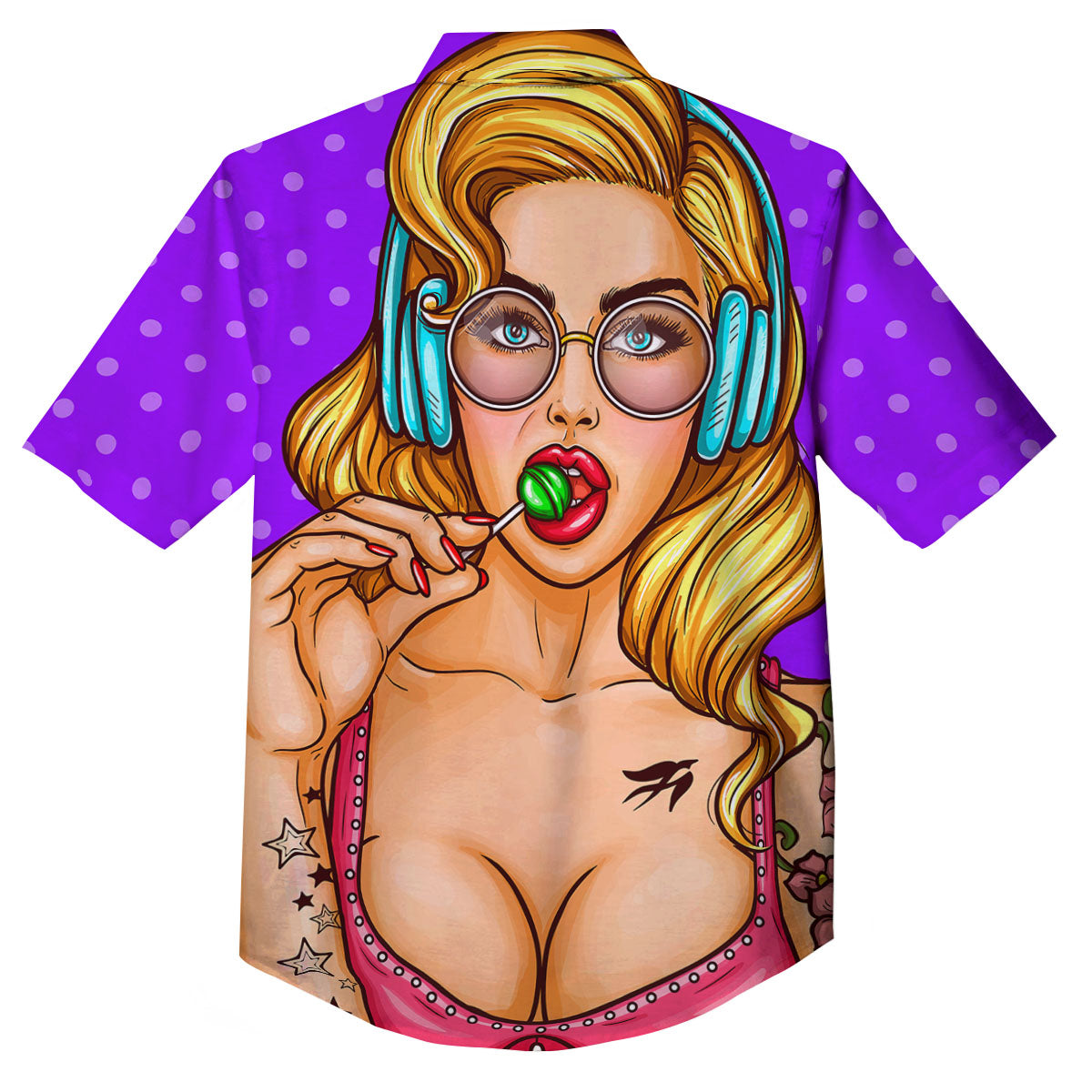 Lollipop And Punk Girl Print Button Up Shirt-grizzshop