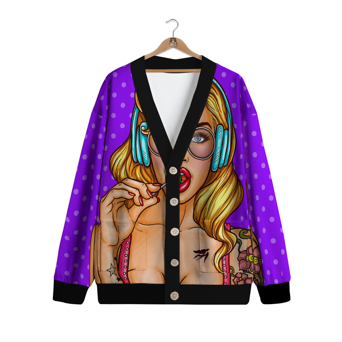 Lollipop And Punk Girl Print Cardigan-grizzshop