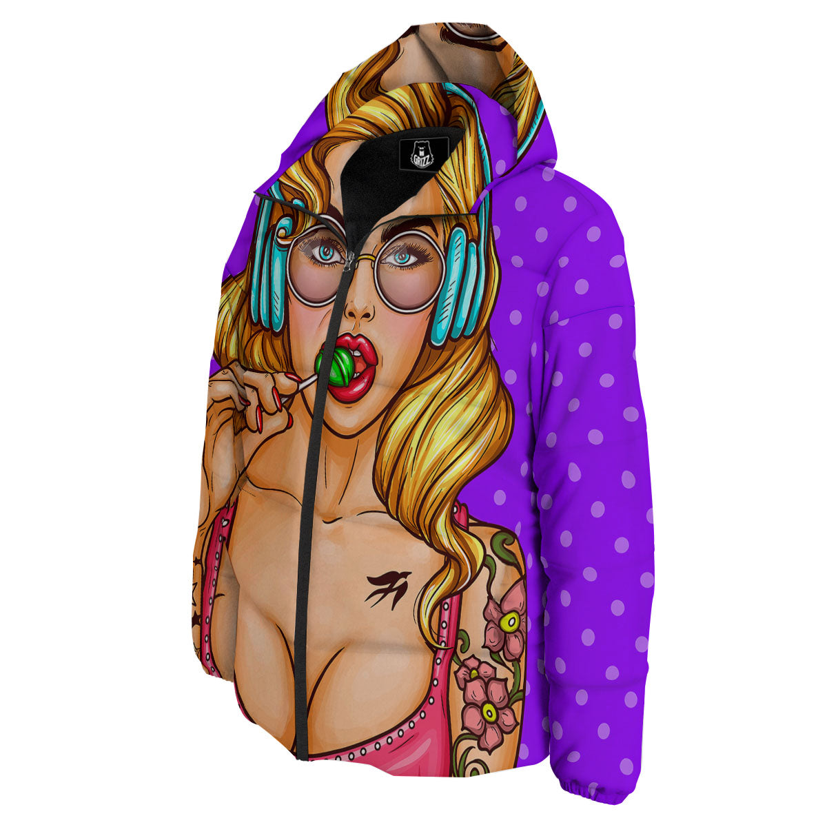Lollipop And Punk Girl Print Down Jacket-grizzshop