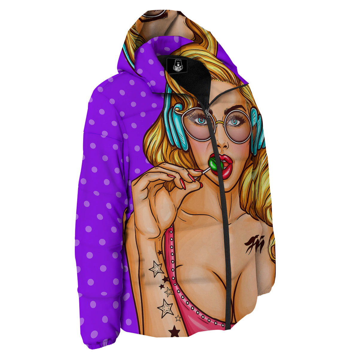 Lollipop And Punk Girl Print Down Jacket-grizzshop