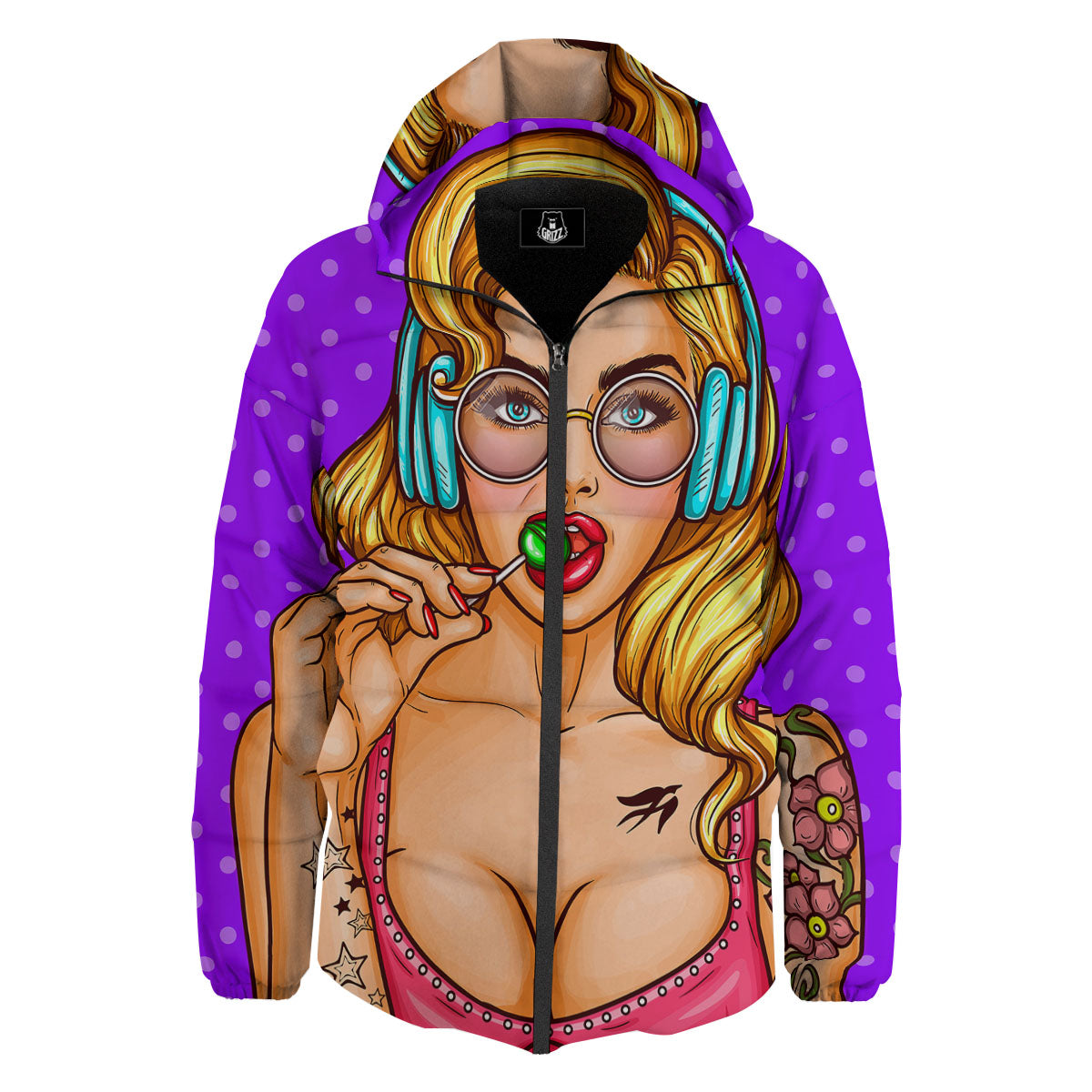 Lollipop And Punk Girl Print Down Jacket-grizzshop