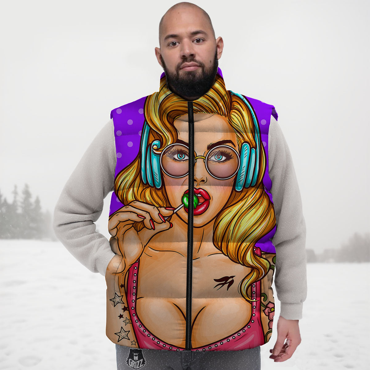 Lollipop And Punk Girl Print Down Vest