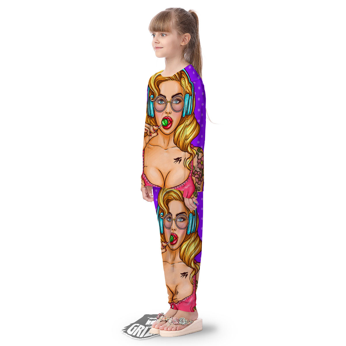 Lollipop And Punk Girl Print Kid's Pajamas-grizzshop