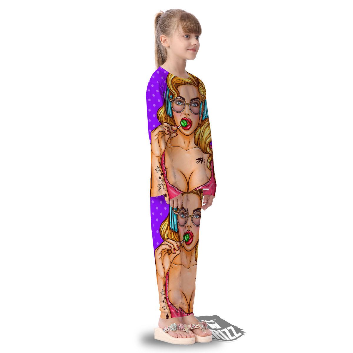 Lollipop And Punk Girl Print Kid's Pajamas-grizzshop