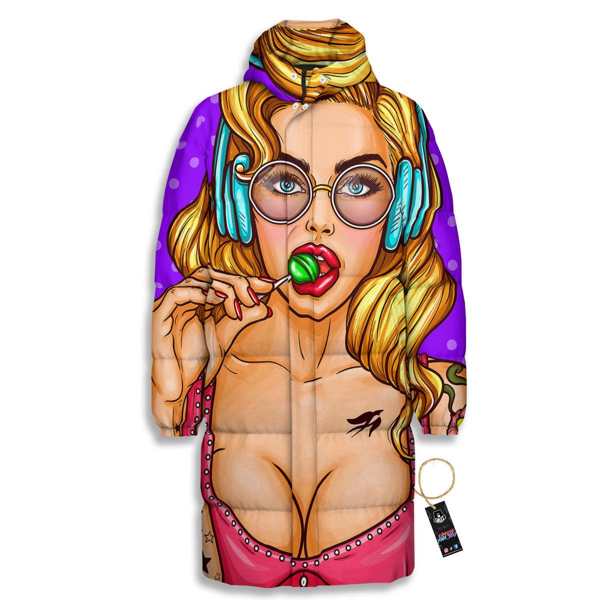 Lollipop And Punk Girl Print Long Down Jacket-grizzshop