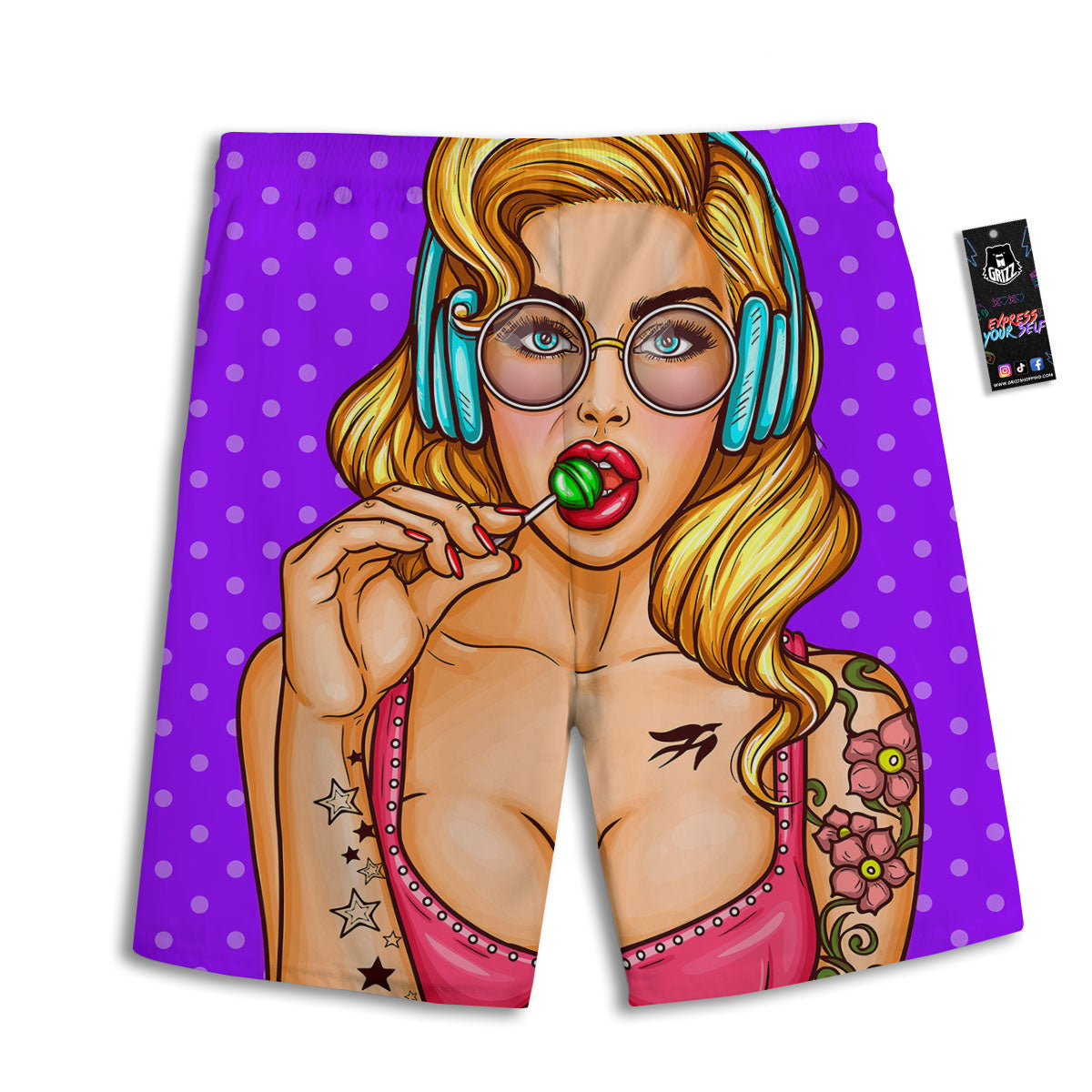 Lollipop And Punk Girl Print Men's Athletic Shorts