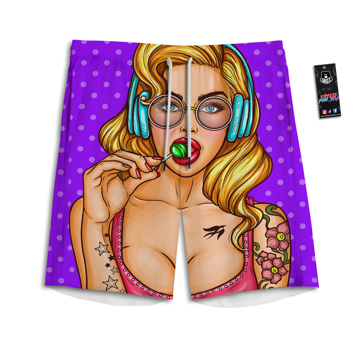 Lollipop And Punk Girl Print Men's Athletic Shorts