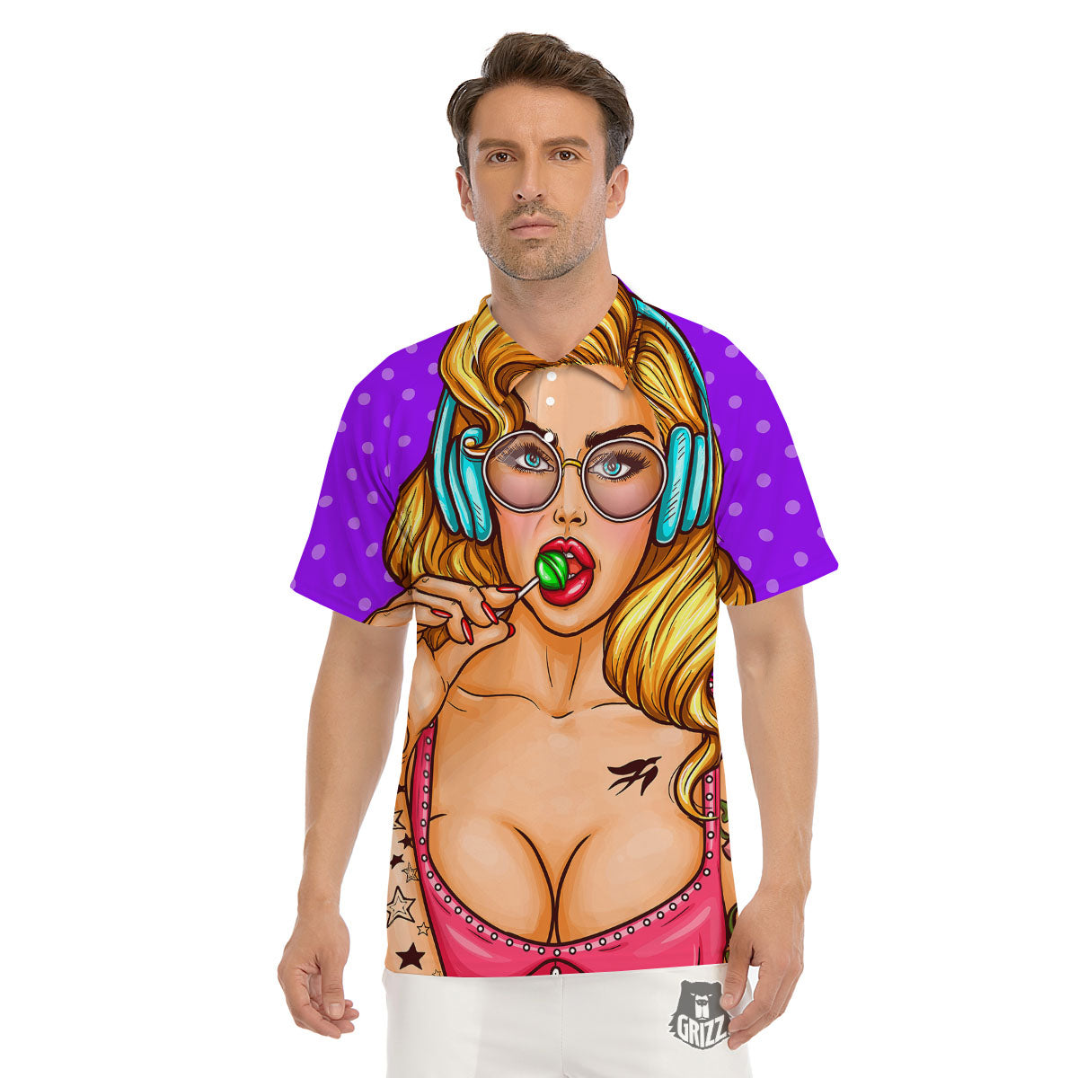 Lollipop And Punk Girl Print Men's Golf Shirts-grizzshop