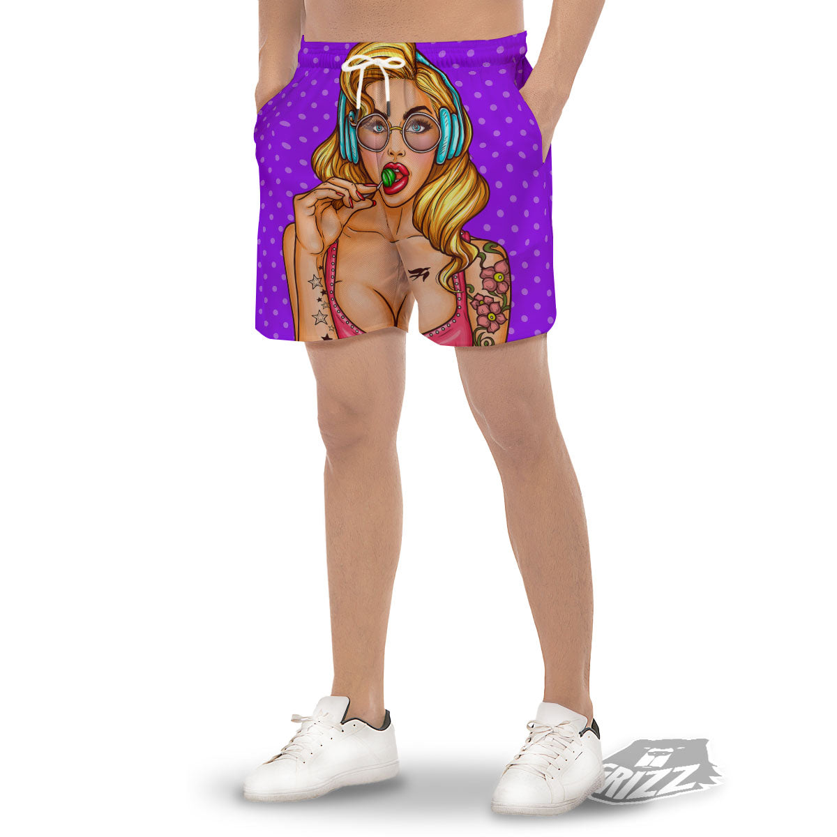 Lollipop And Punk Girl Print Men's Gym Shorts-grizzshop
