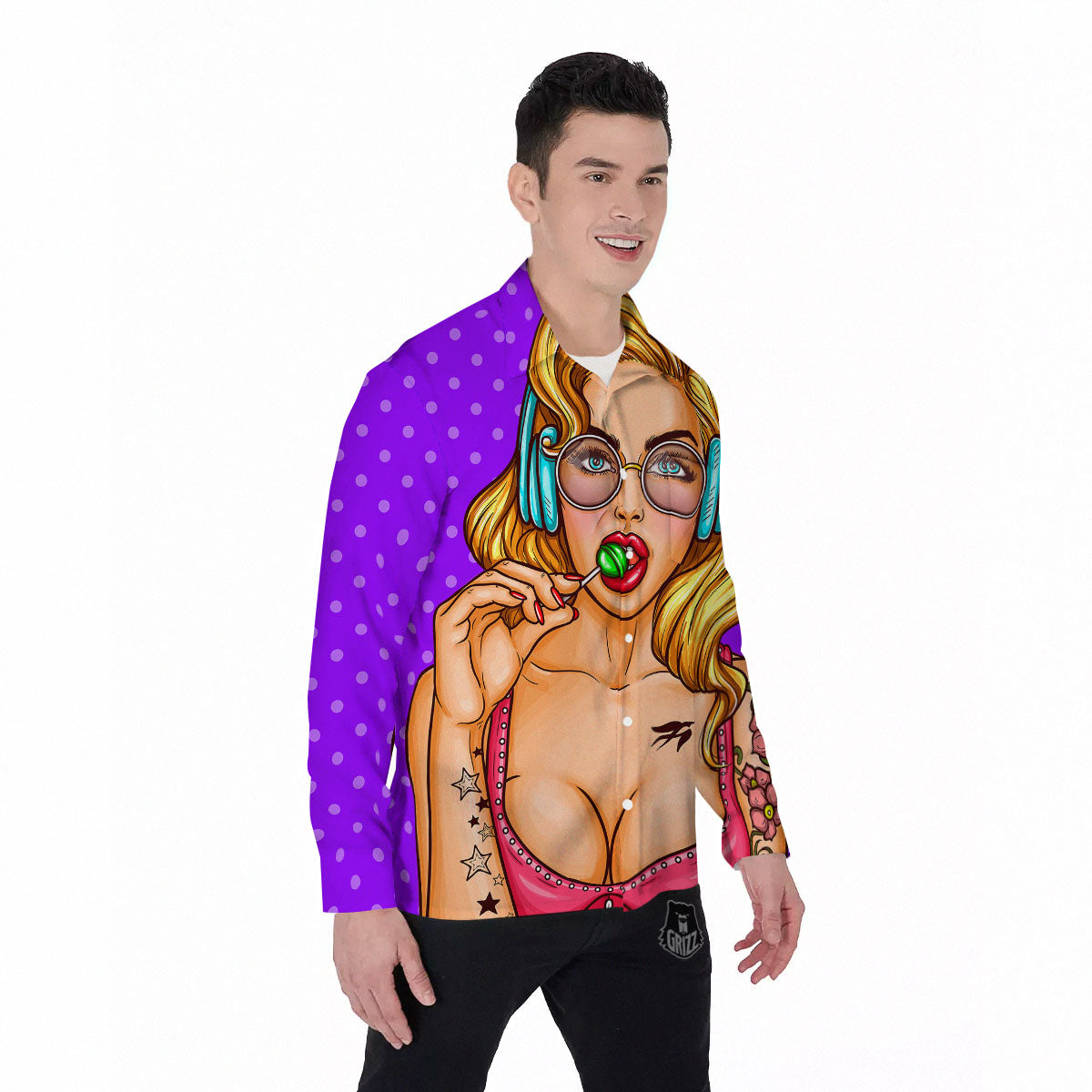 Lollipop And Punk Girl Print Men's Long Sleeve Shirts-grizzshop