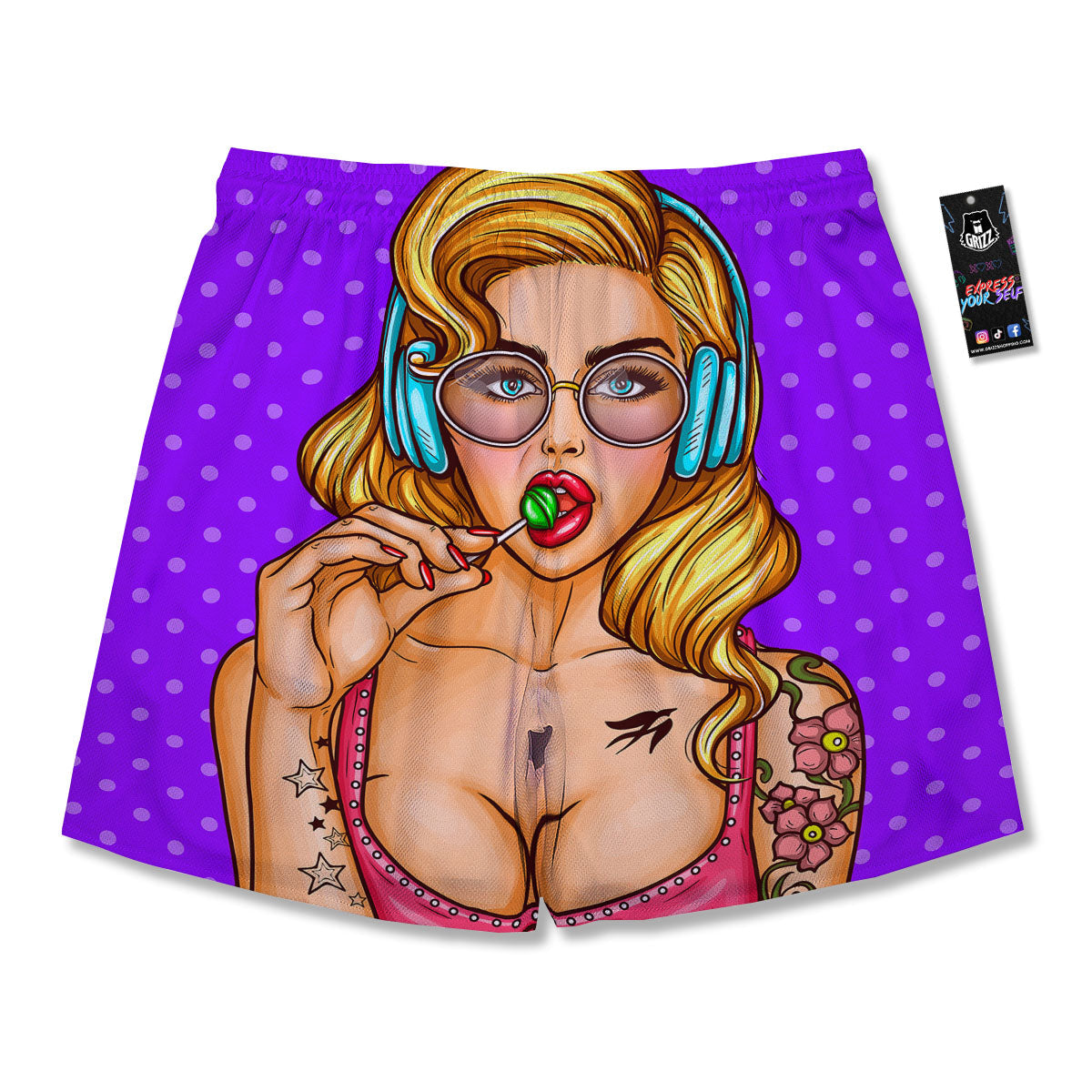 Lollipop And Punk Girl Print Men's Running Shorts-grizzshop