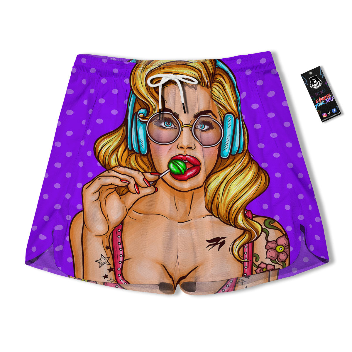 Lollipop And Punk Girl Print Men's Running Shorts-grizzshop
