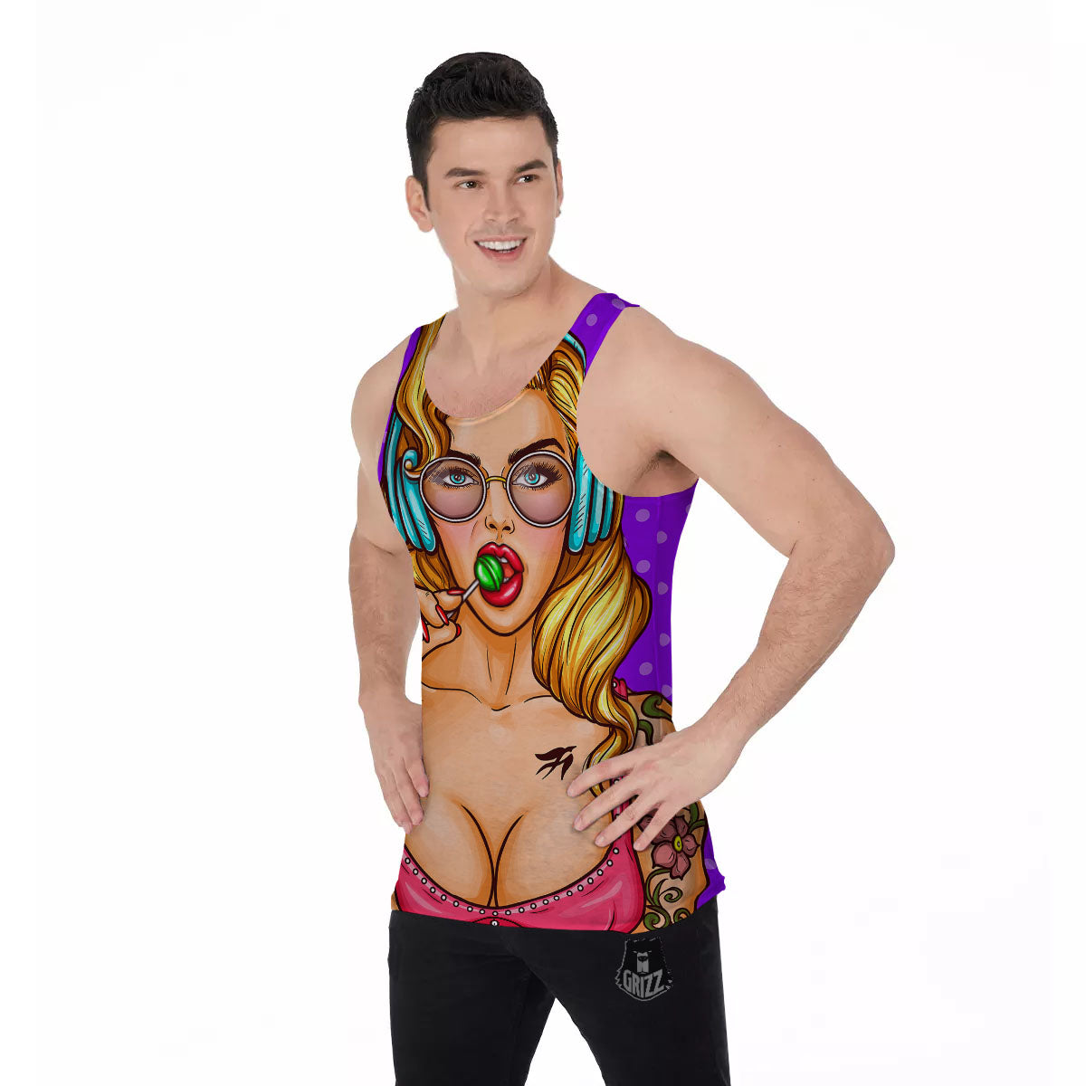 Lollipop And Punk Girl Print Men's Tank Top-grizzshop
