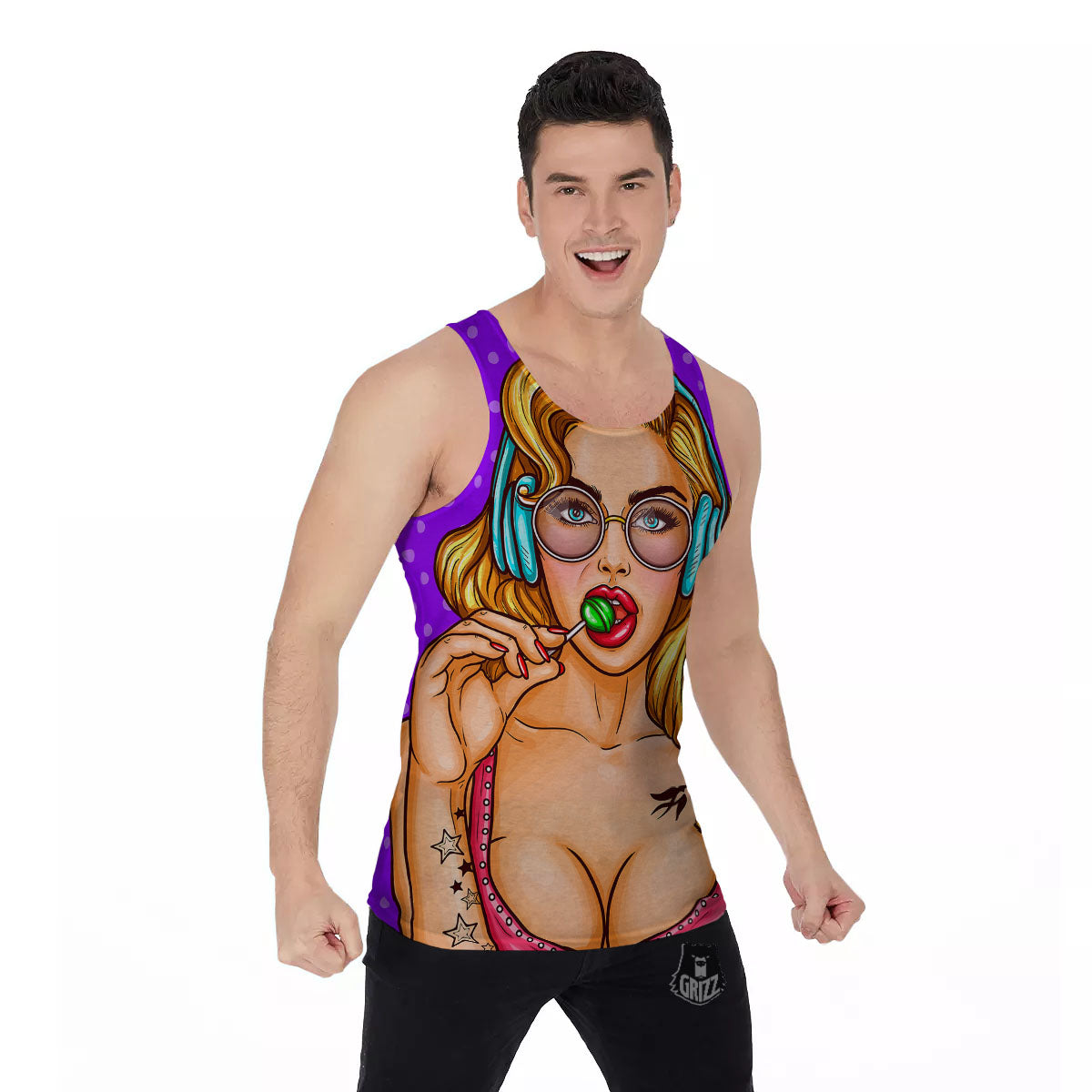 Lollipop And Punk Girl Print Men's Tank Top-grizzshop
