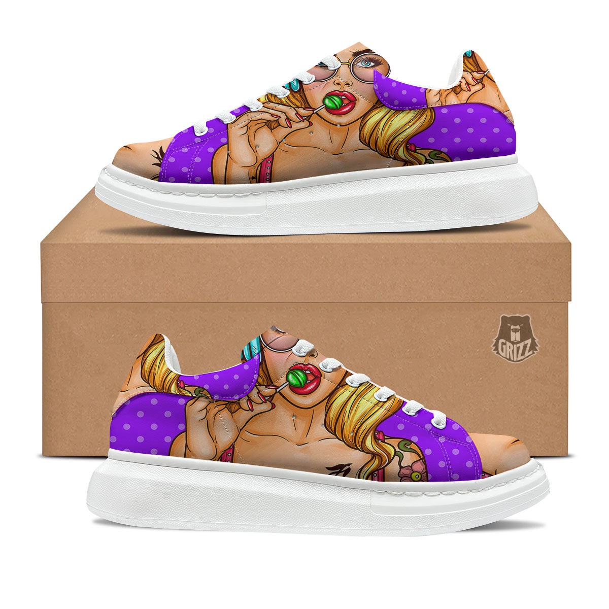 Lollipop And Punk Girl Print Platform Shoes-grizzshop
