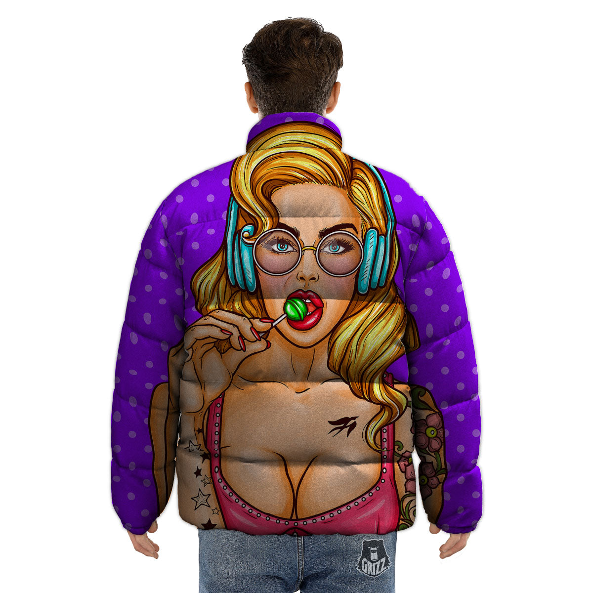 Lollipop And Punk Girl Print Puffer Jacket-grizzshop