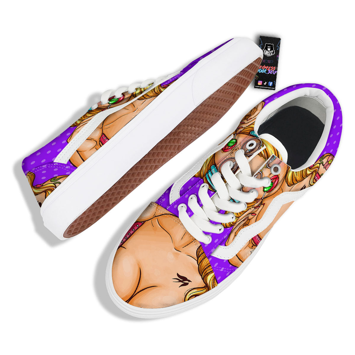 Lollipop And Punk Girl Print Skate Shoes-grizzshop