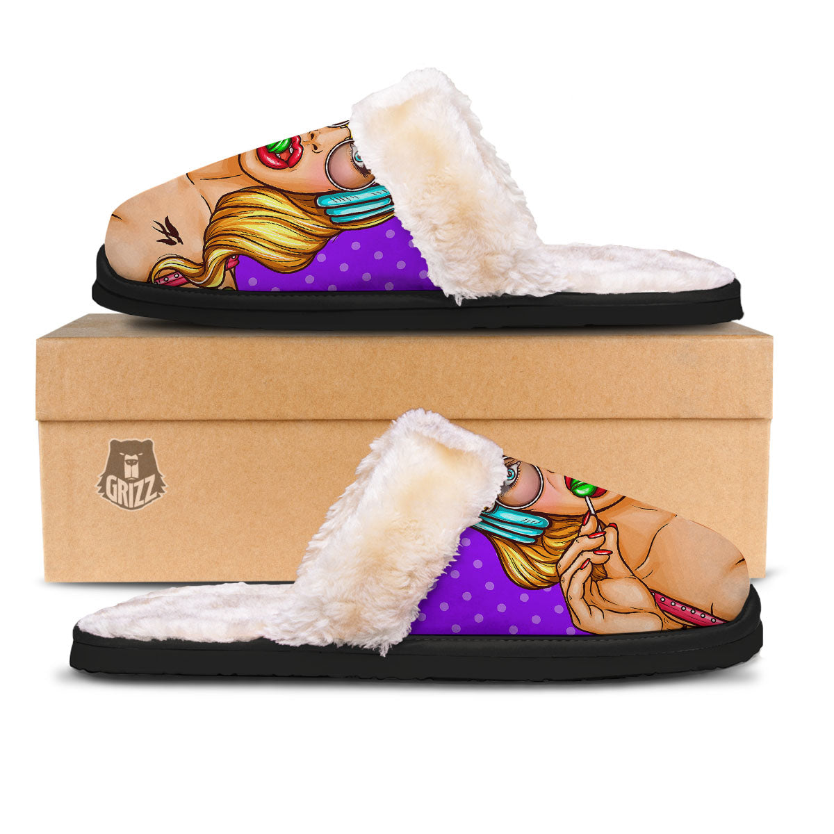 Lollipop And Punk Girl Print Slippers-grizzshop