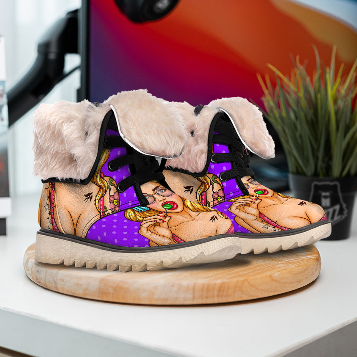 Lollipop And Punk Girl Print Snow Boots-grizzshop