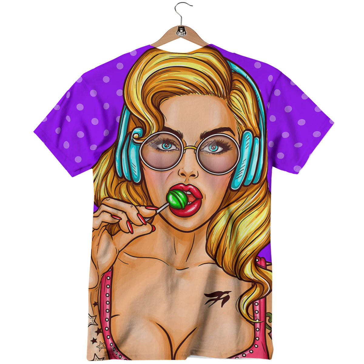 Lollipop And Punk Girl Print T-Shirt-grizzshop