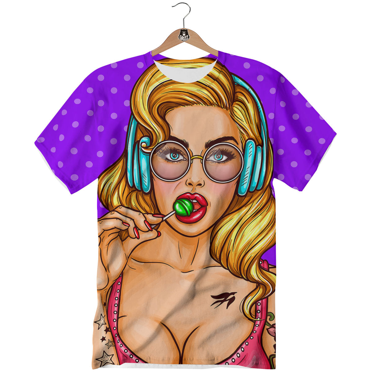 Lollipop And Punk Girl Print T-Shirt-grizzshop
