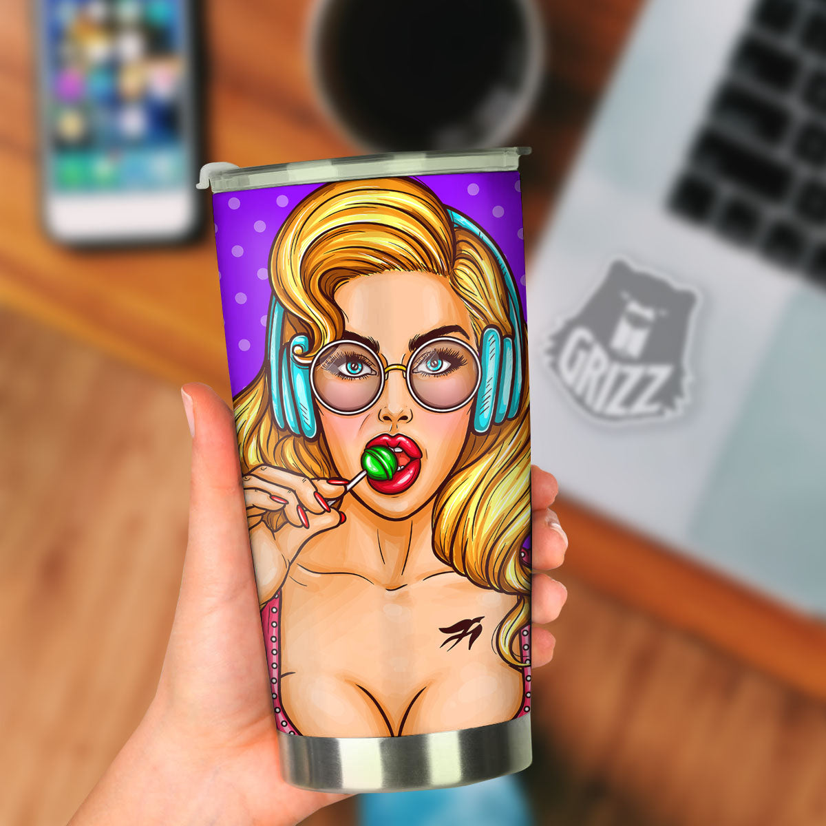 Lollipop And Punk Girl Print Tumbler-grizzshop