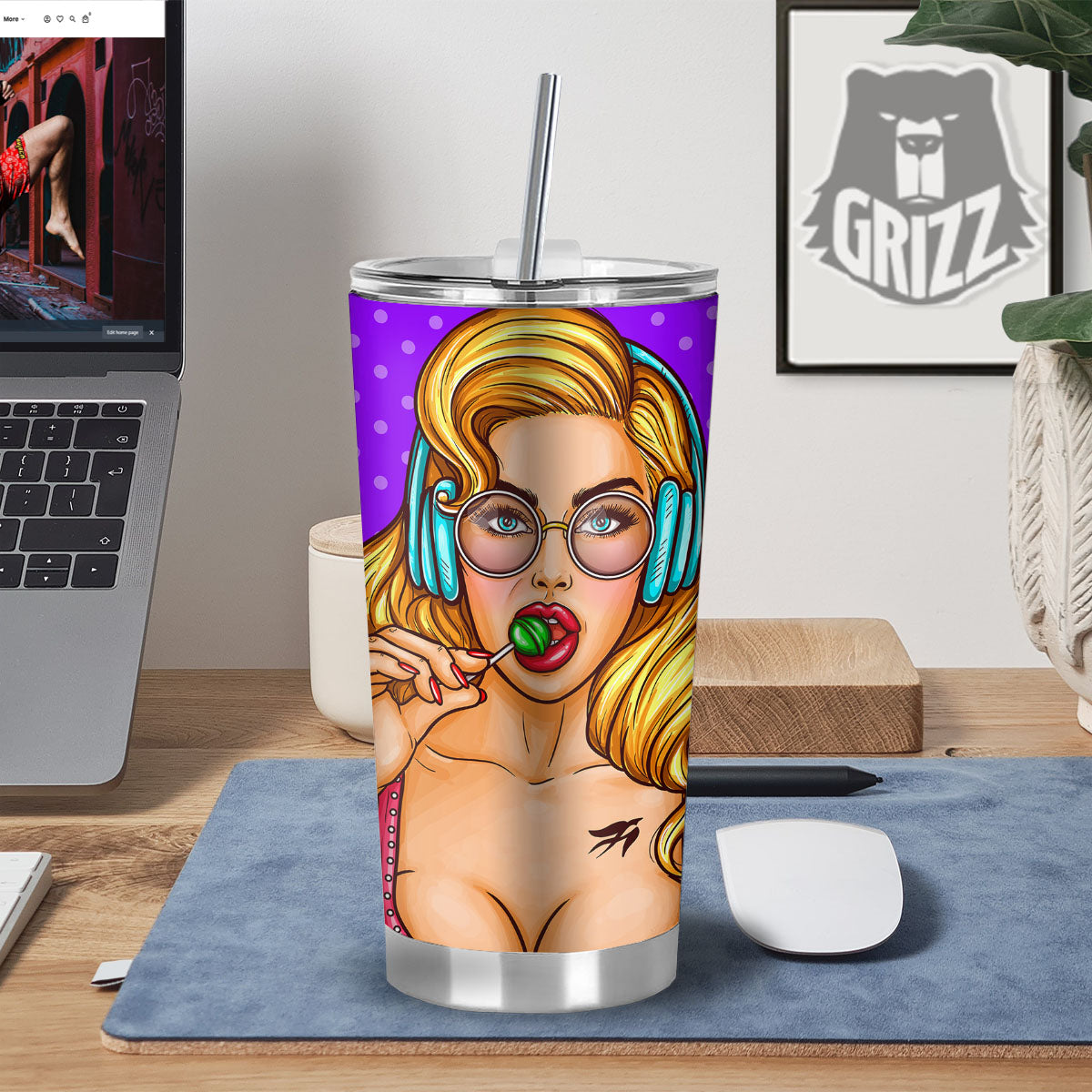 Lollipop And Punk Girl Print Tumbler-grizzshop