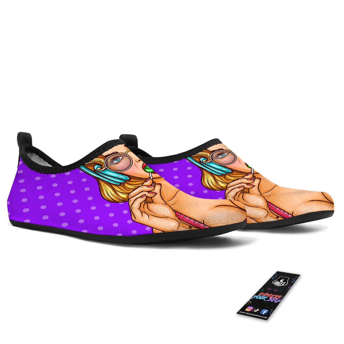 Lollipop And Punk Girl Print Water Shoes-grizzshop