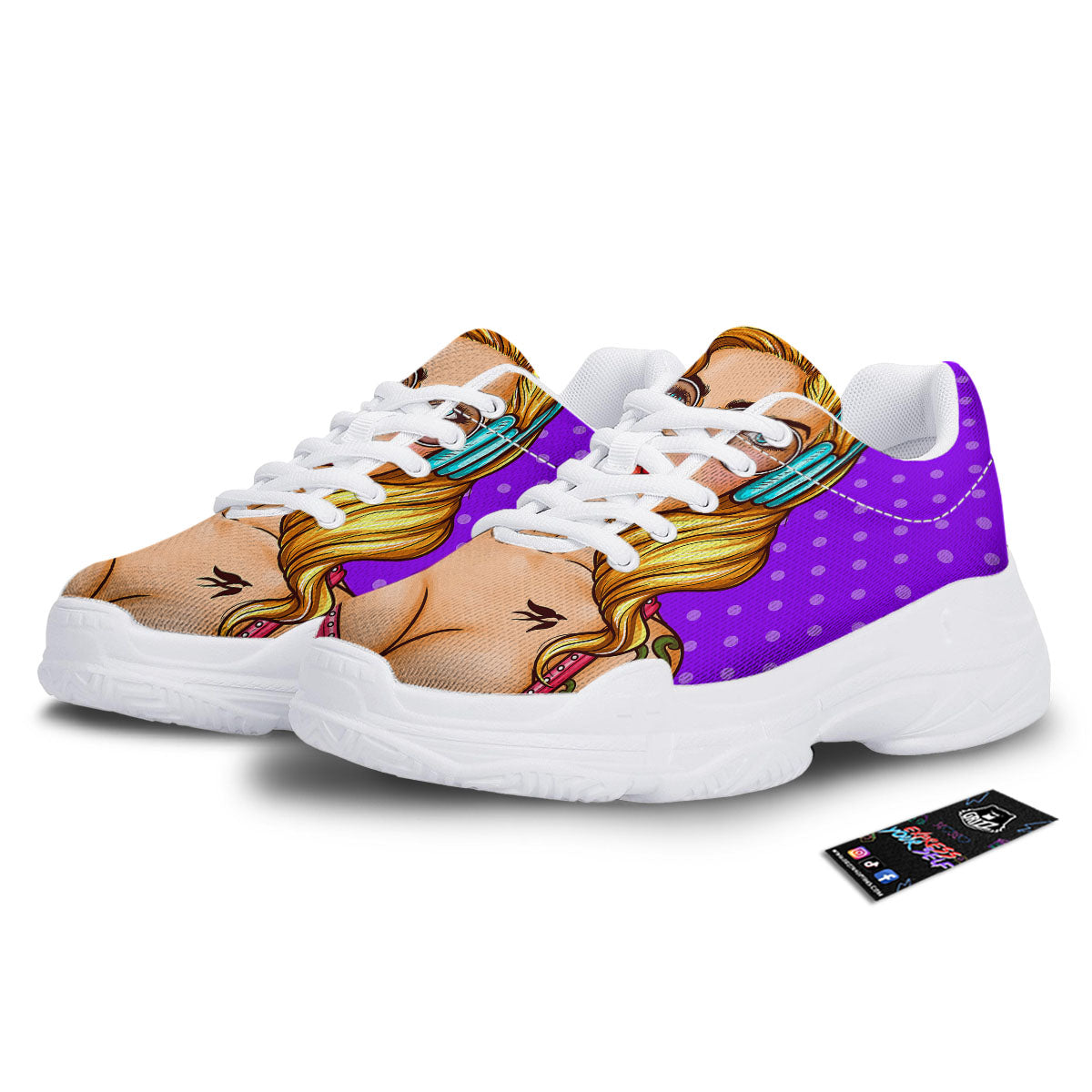Lollipop And Punk Girl Print White Chunky Shoes-grizzshop