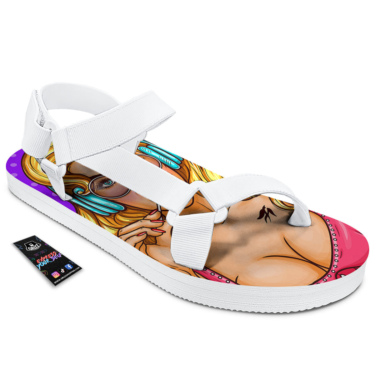 Lollipop And Punk Girl Print White Open Toe Sandals-grizzshop
