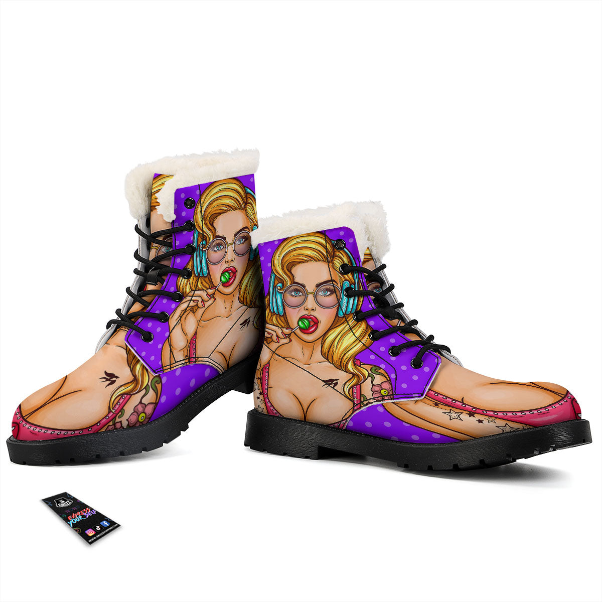 Lollipop And Punk Girl Print Winter Boots-grizzshop