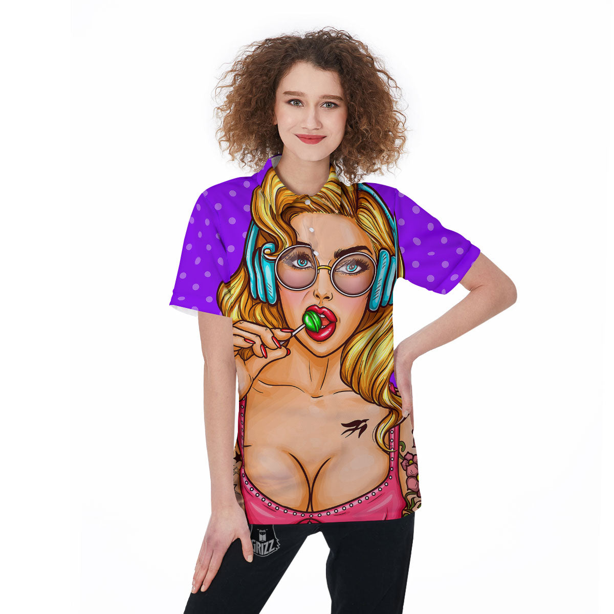 Lollipop And Punk Girl Print Women's Golf Shirts-grizzshop