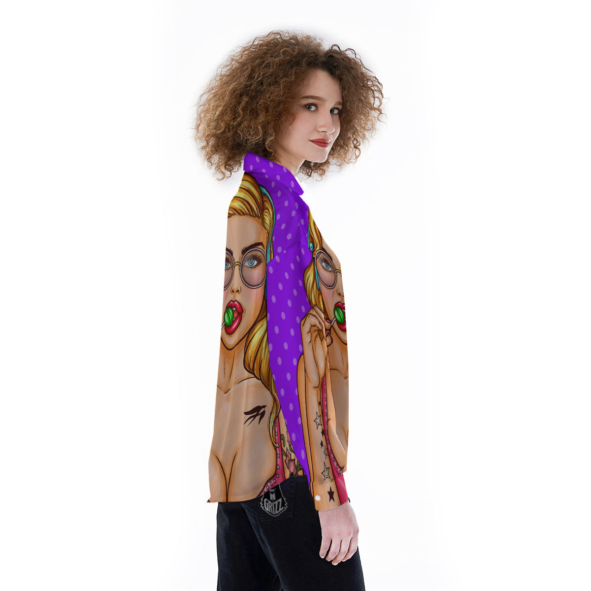 Lollipop And Punk Girl Print Women's Long Sleeve Shirts-grizzshop