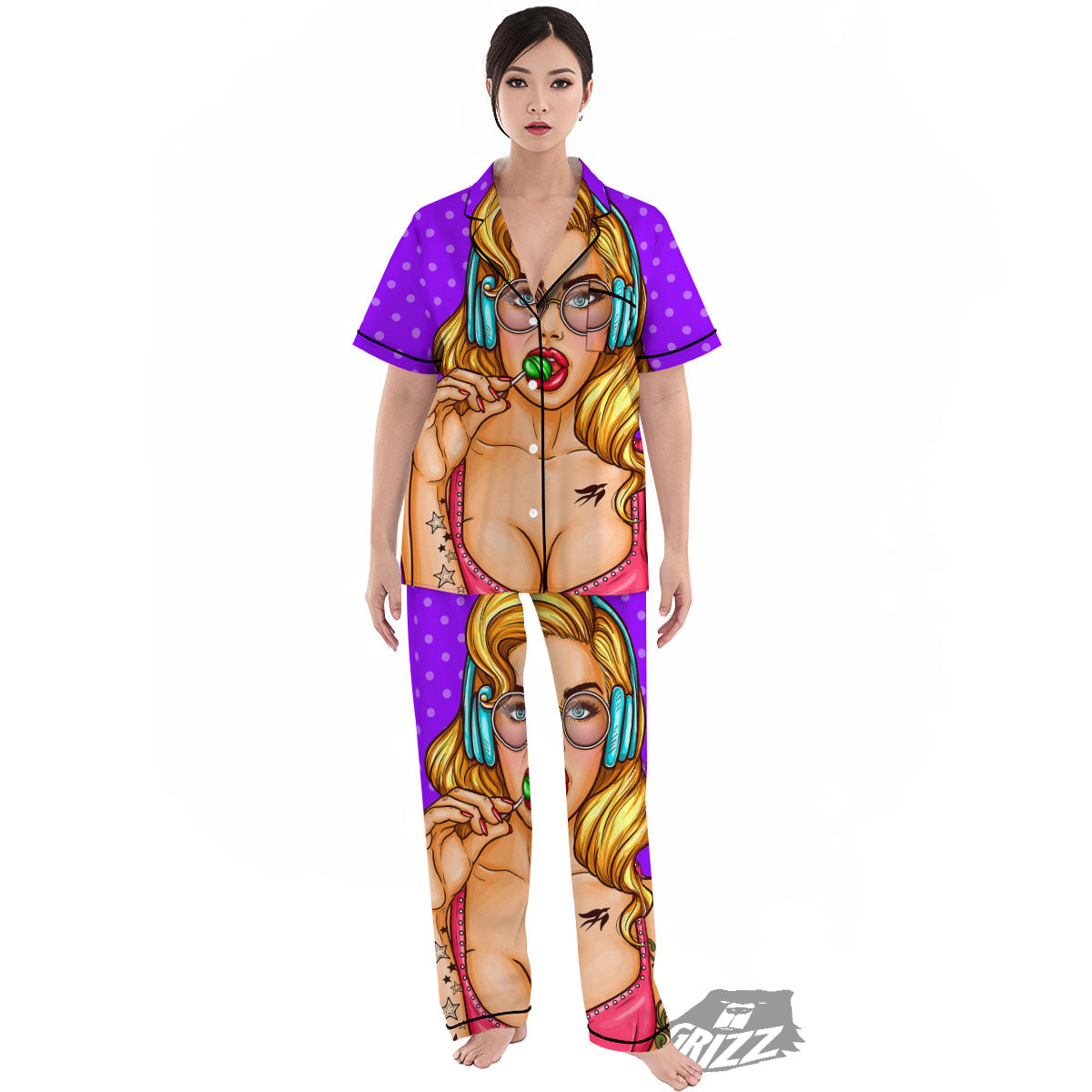 Lollipop And Punk Girl Print Women's Pajamas Set-grizzshop