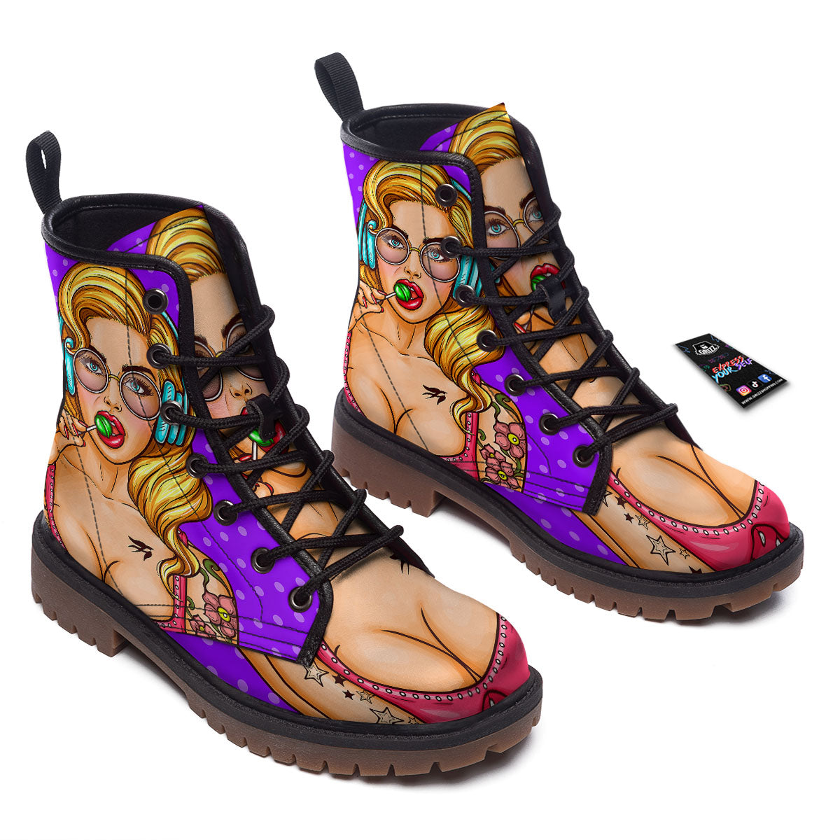 Lollipop And Punk Girl Print Work Boots-grizzshop