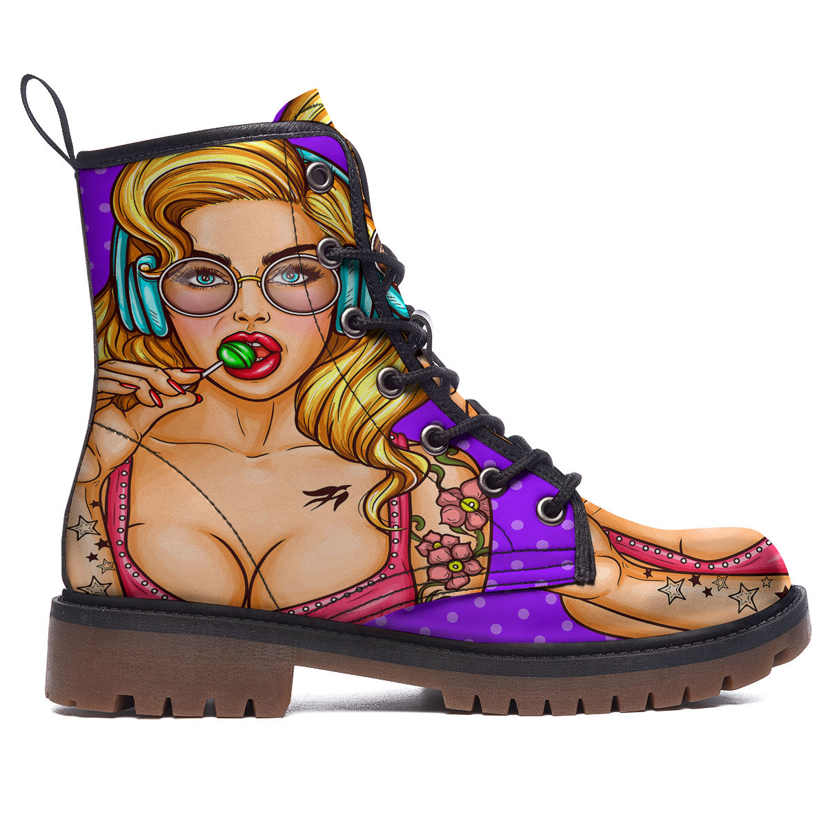 Lollipop And Punk Girl Print Work Boots-grizzshop