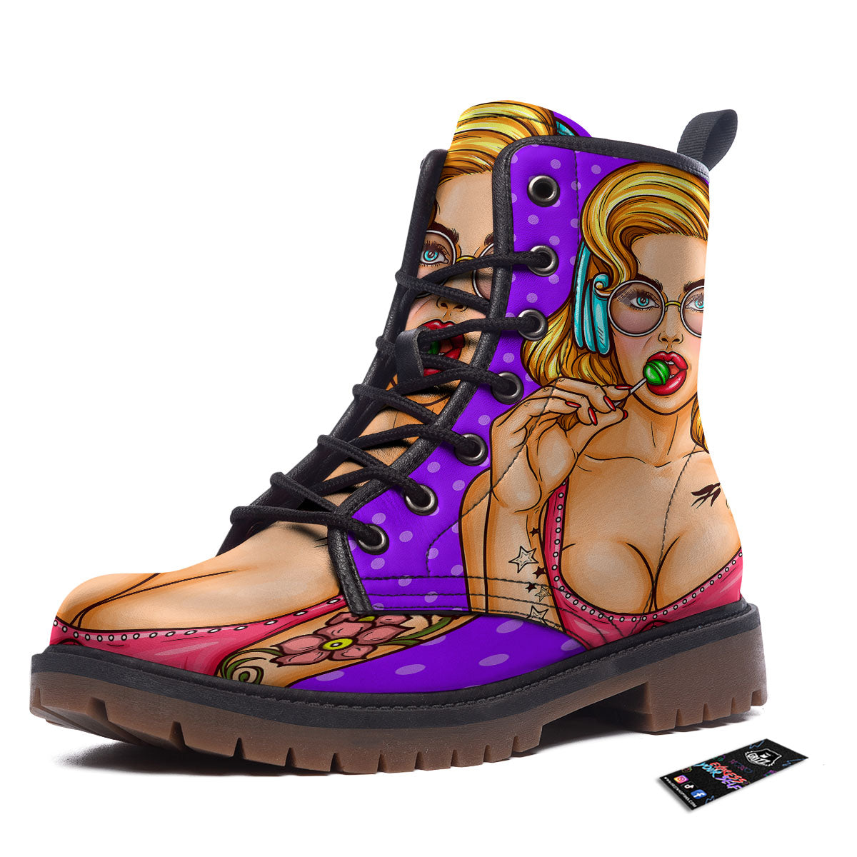 Lollipop And Punk Girl Print Work Boots-grizzshop