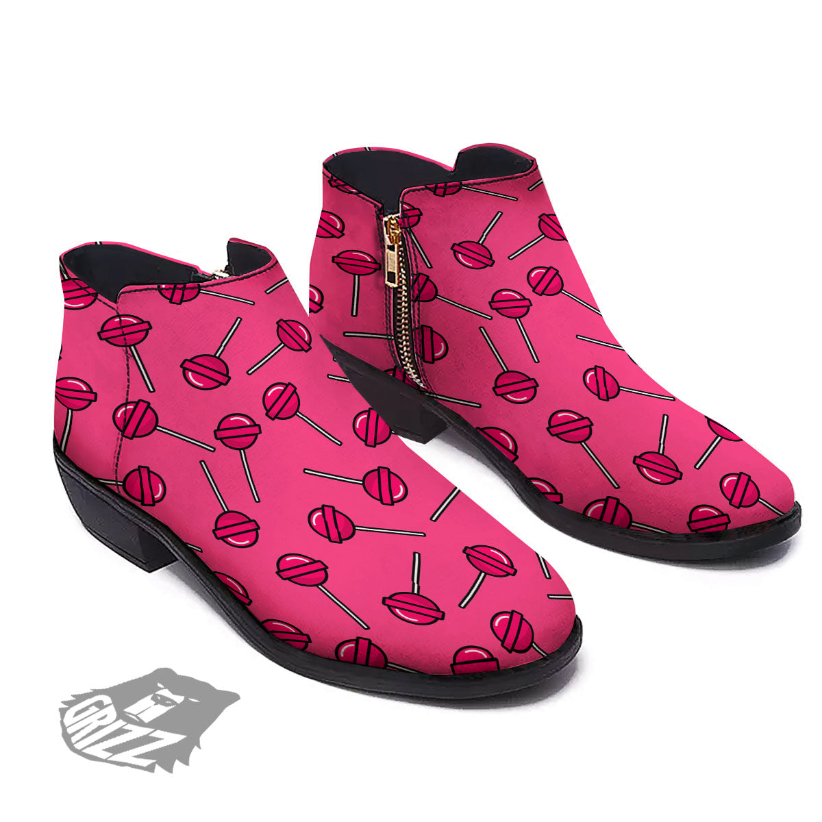 Lollipop Candy Pink Print Pattern Ankle Boots-grizzshop