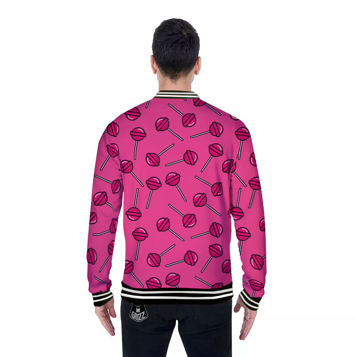 Lollipop Candy Pink Print Pattern Baseball Jacket-grizzshop