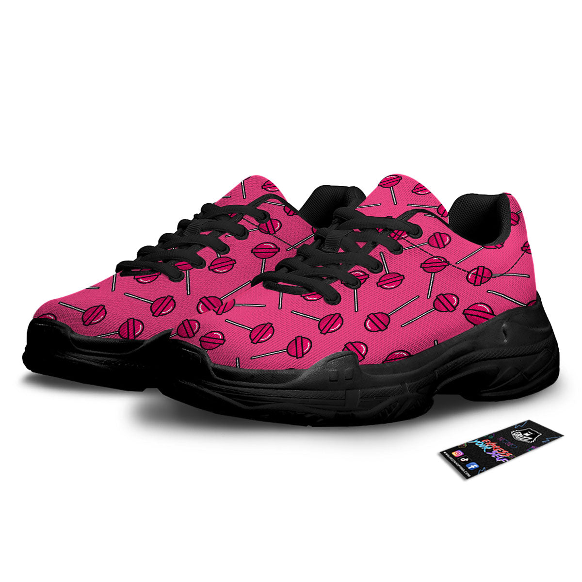 Lollipop Candy Pink Print Pattern Black Chunky Shoes-grizzshop