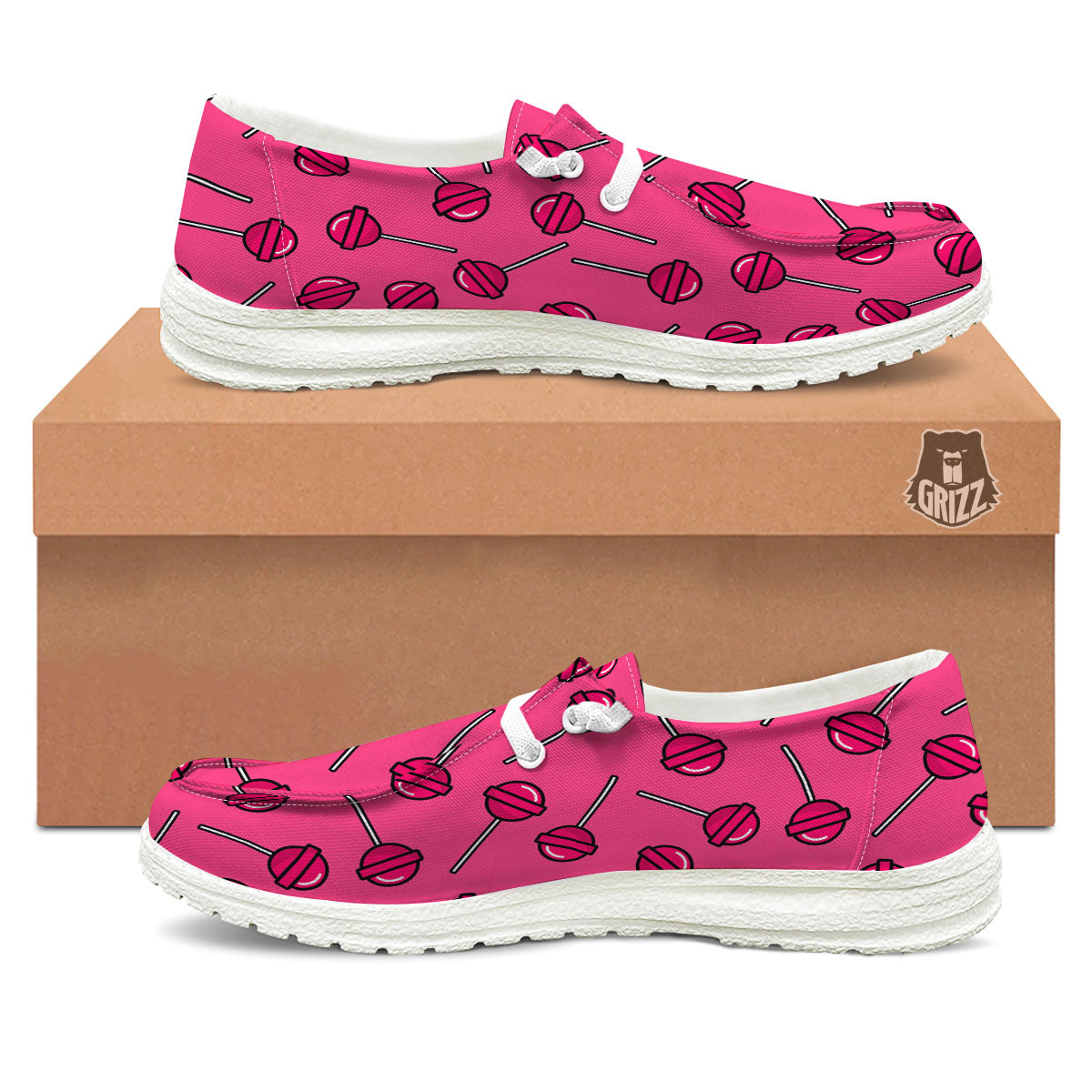 Lollipop Candy Pink Print Pattern Black Loafers-grizzshop