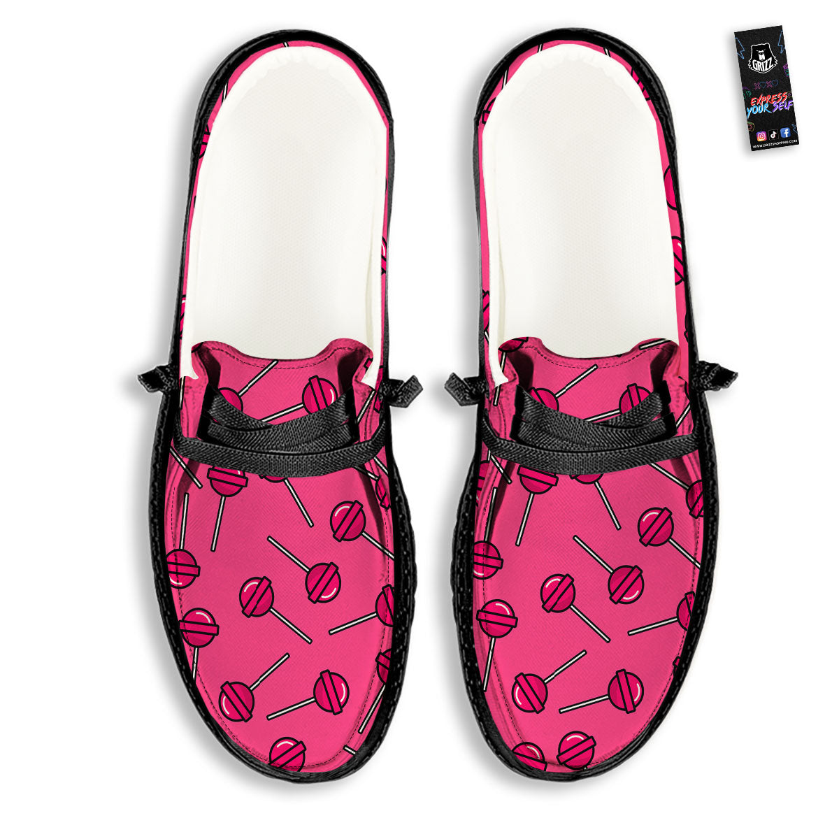 Lollipop Candy Pink Print Pattern Black Loafers-grizzshop