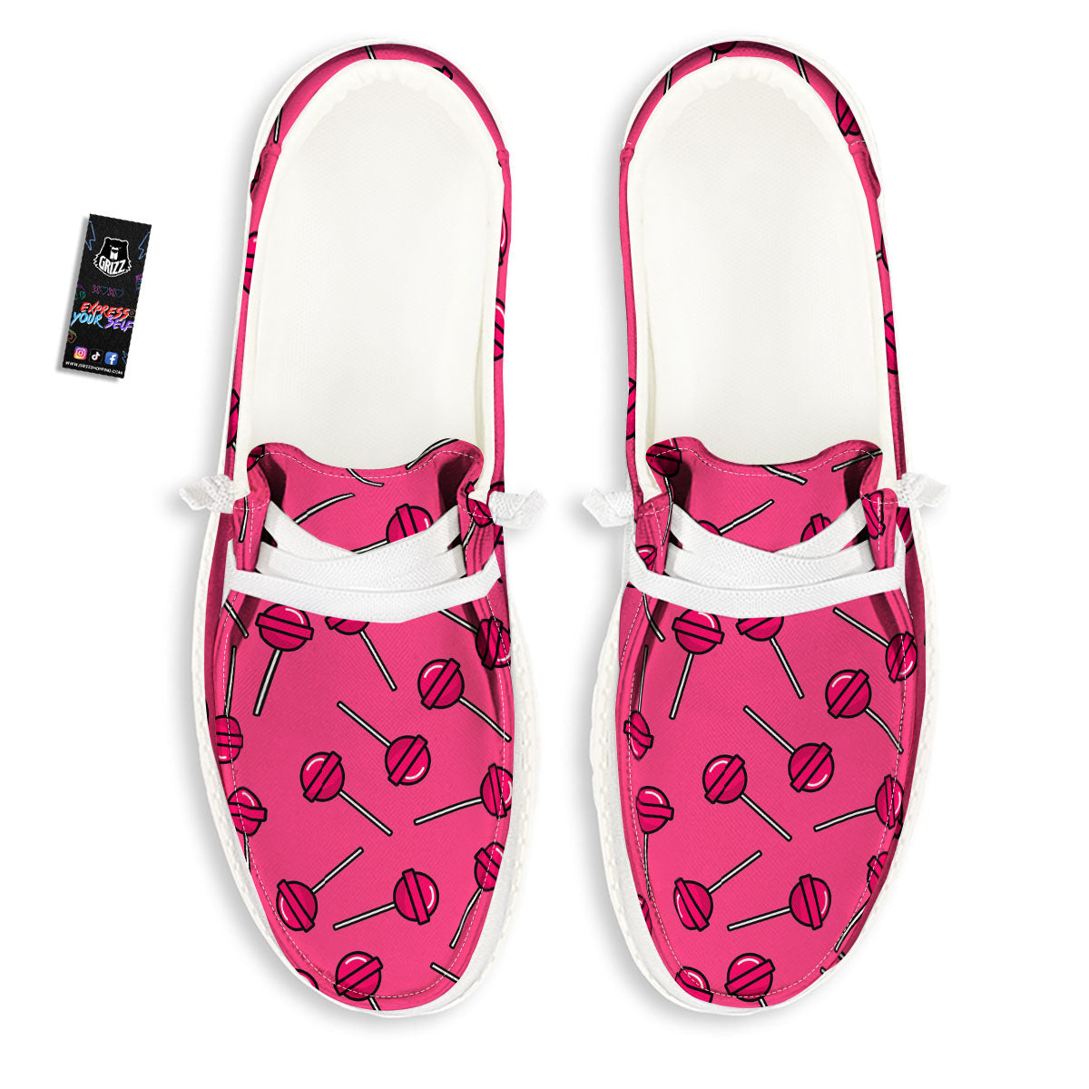 Lollipop Candy Pink Print Pattern Black Loafers-grizzshop