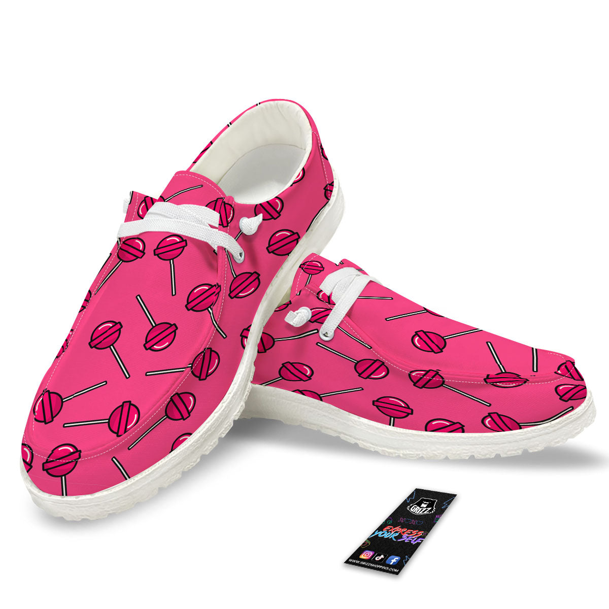 Lollipop Candy Pink Print Pattern Black Loafers-grizzshop