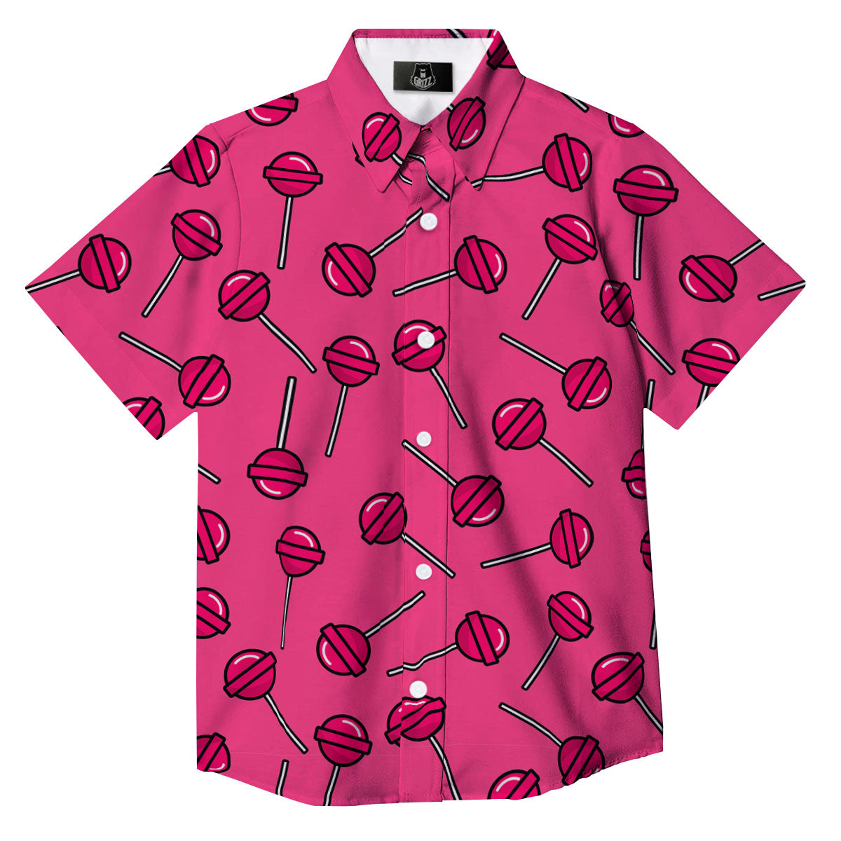 Lollipop Candy Pink Print Pattern Button Up Shirt-grizzshop